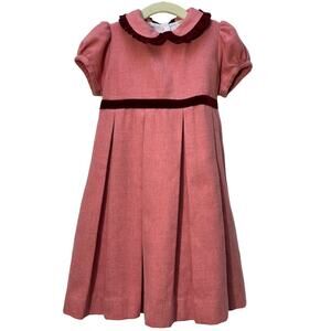 Girl's Pink Wool Blend Dress Velvet Trim Old World Linens Portugal 4